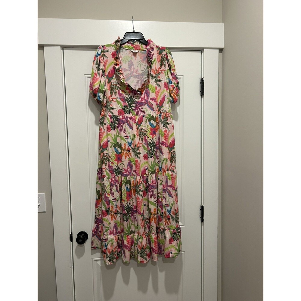 Crown & Ivy Multicolor Floral Tropical Dress Coastal Cruise Beach Modest Large